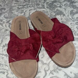 PAPRIKA RED FAUX SUADE SLIDES